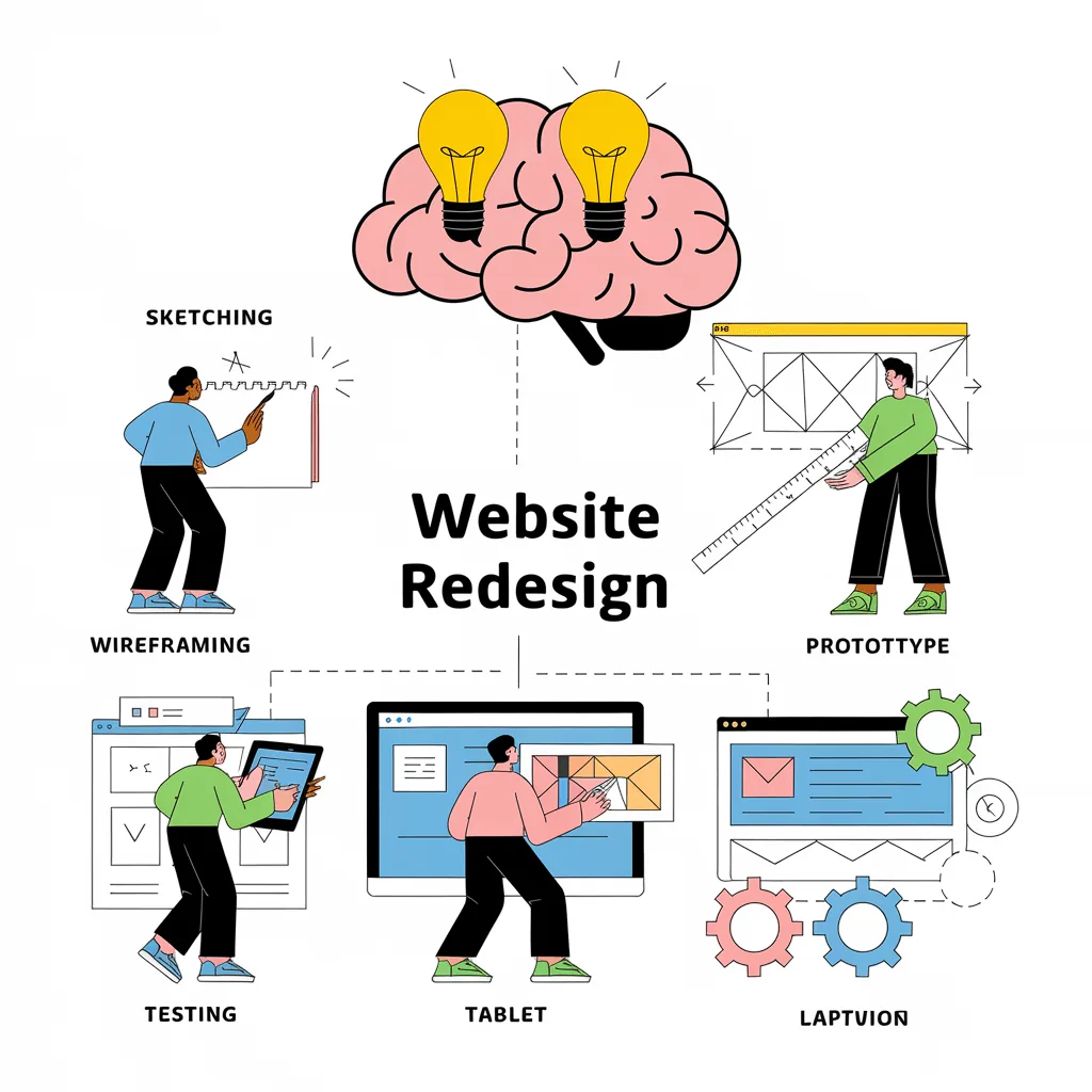 Illustration of the stages in a website redesign.